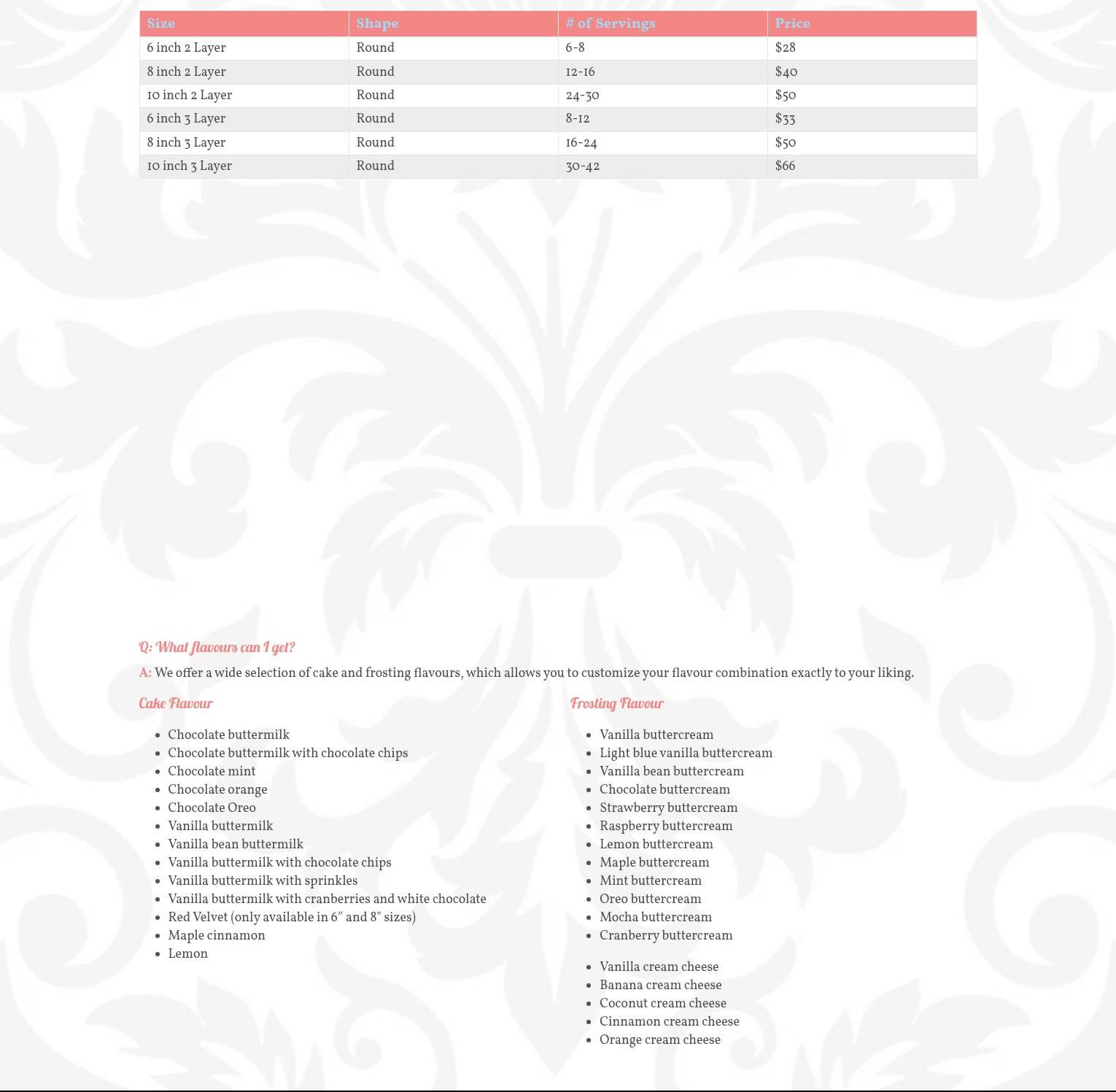 Cupid's Gourmet Bakery Menu