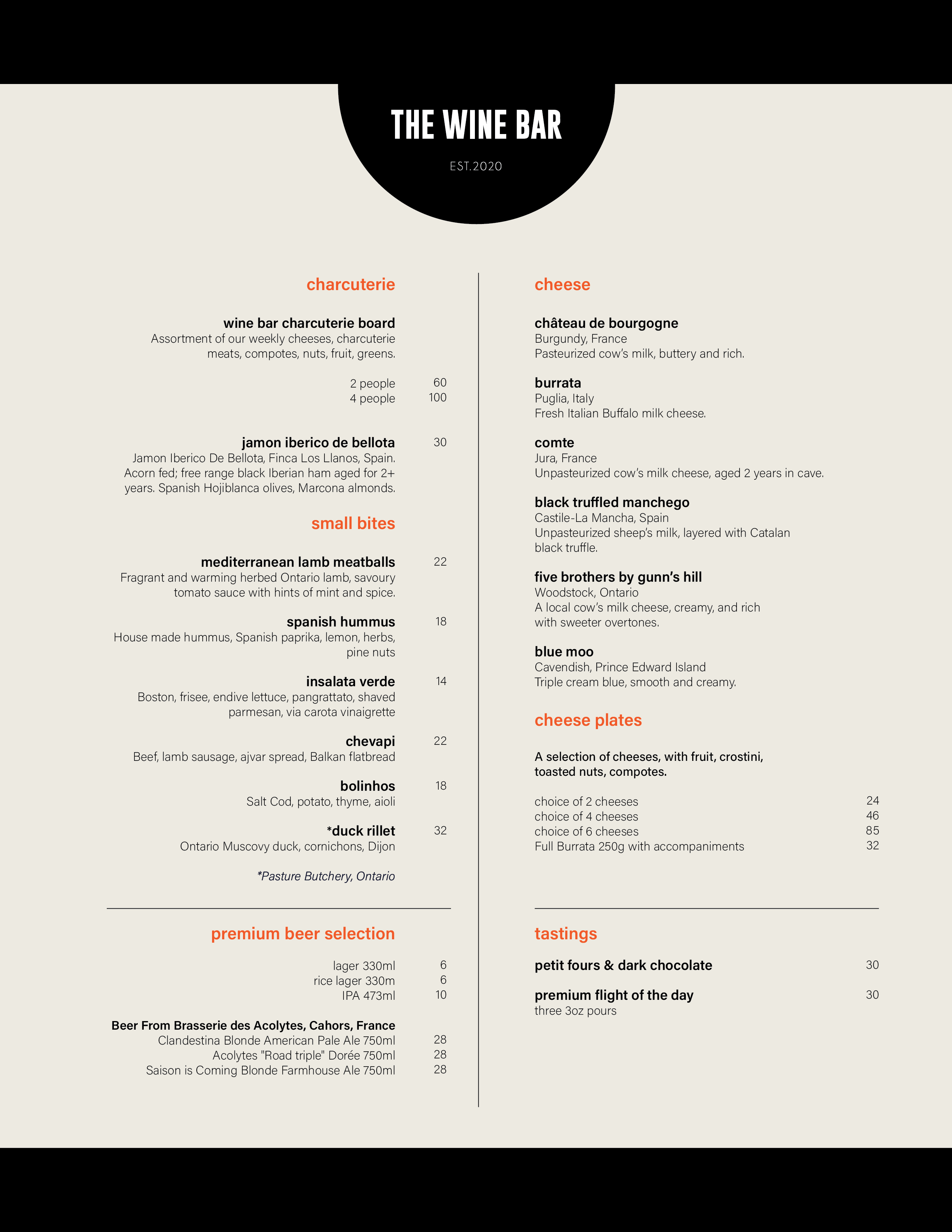 The Wine Bar Menu
