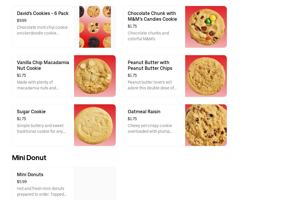 David's Desserts Menu