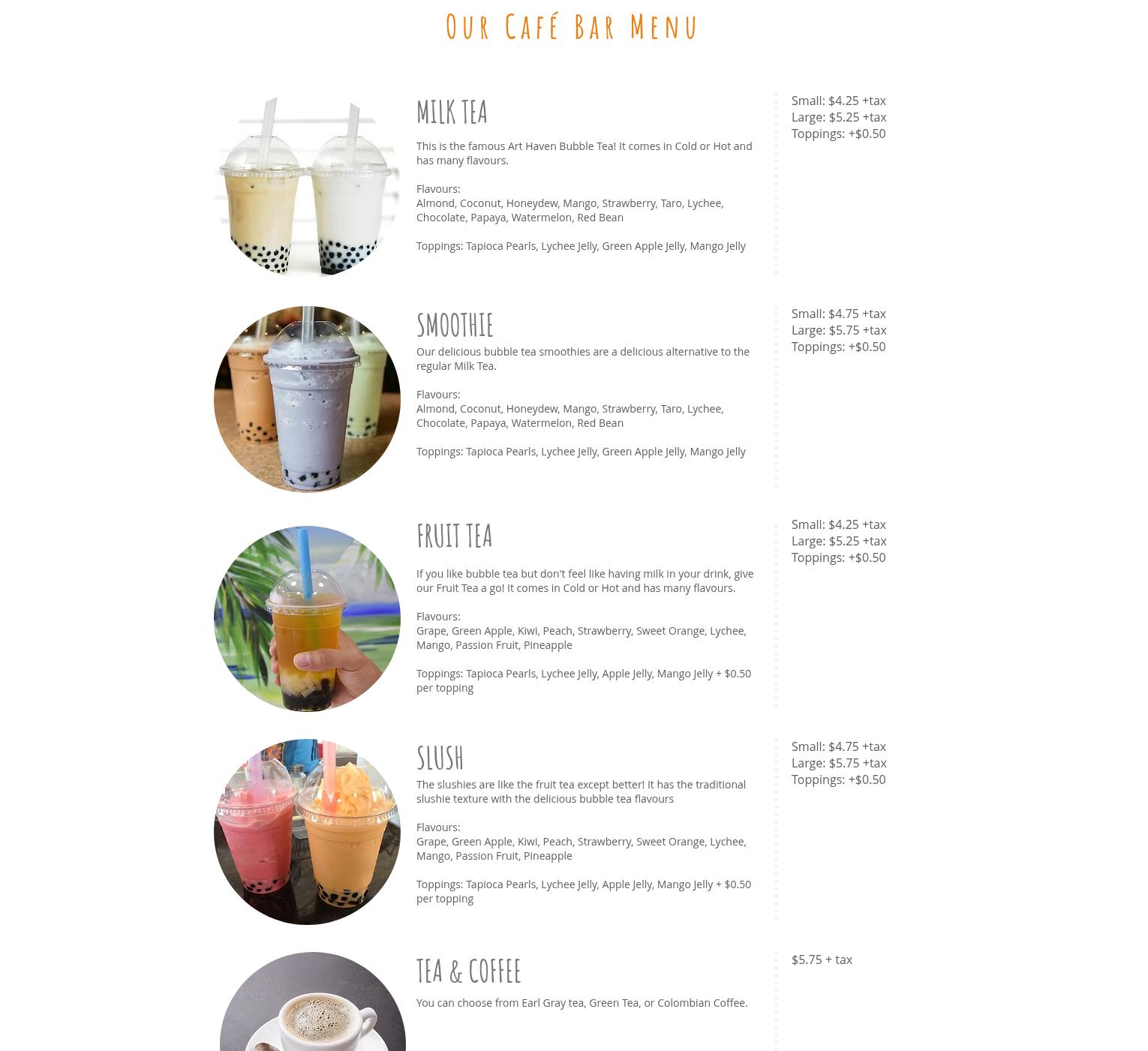 Art Haven Ceramic Cafe | Paint Drink Fun Menu
