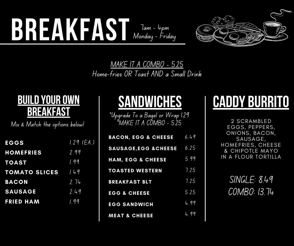 Caddy Cafe Menu