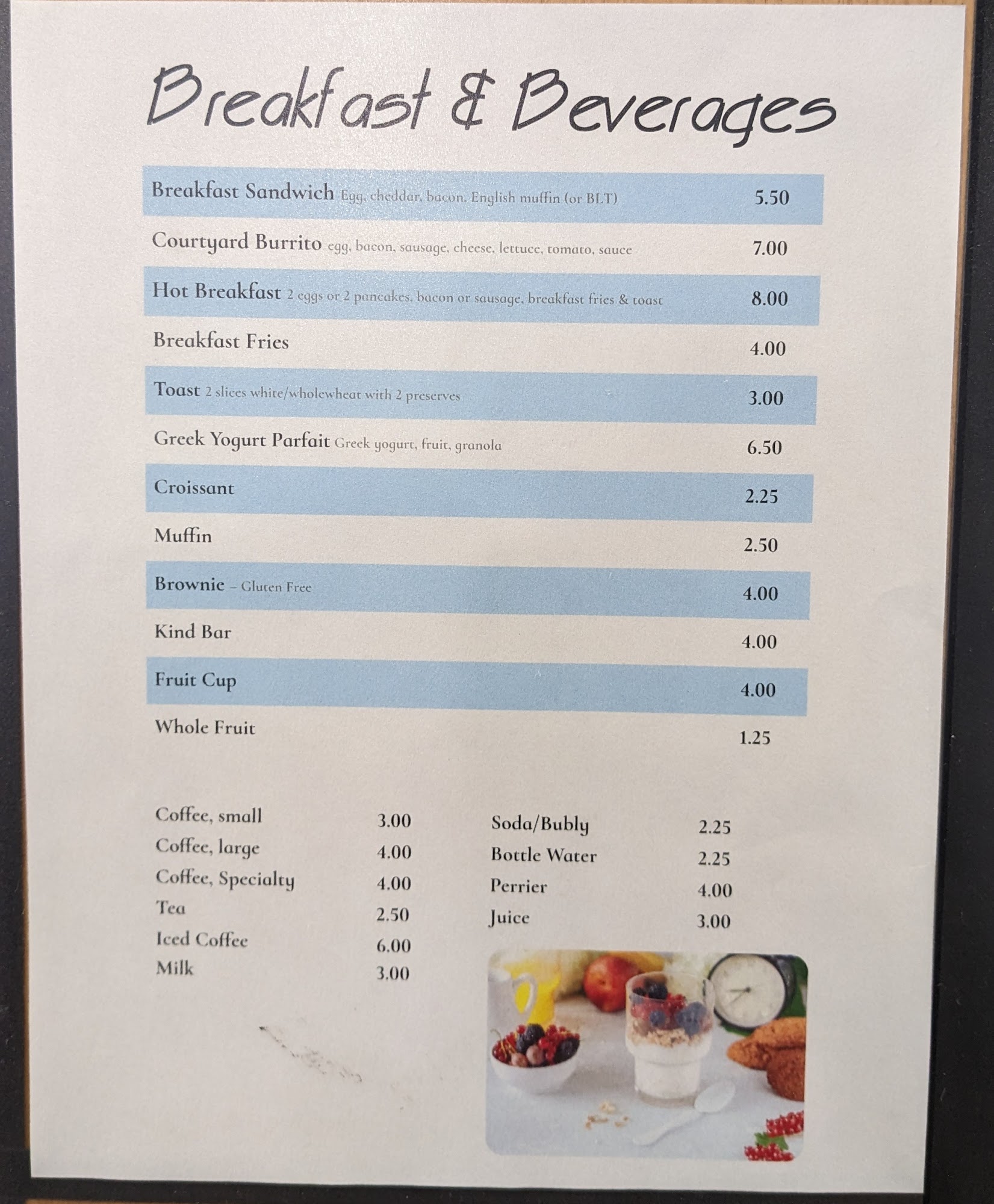 Courtyard Cafe Menu