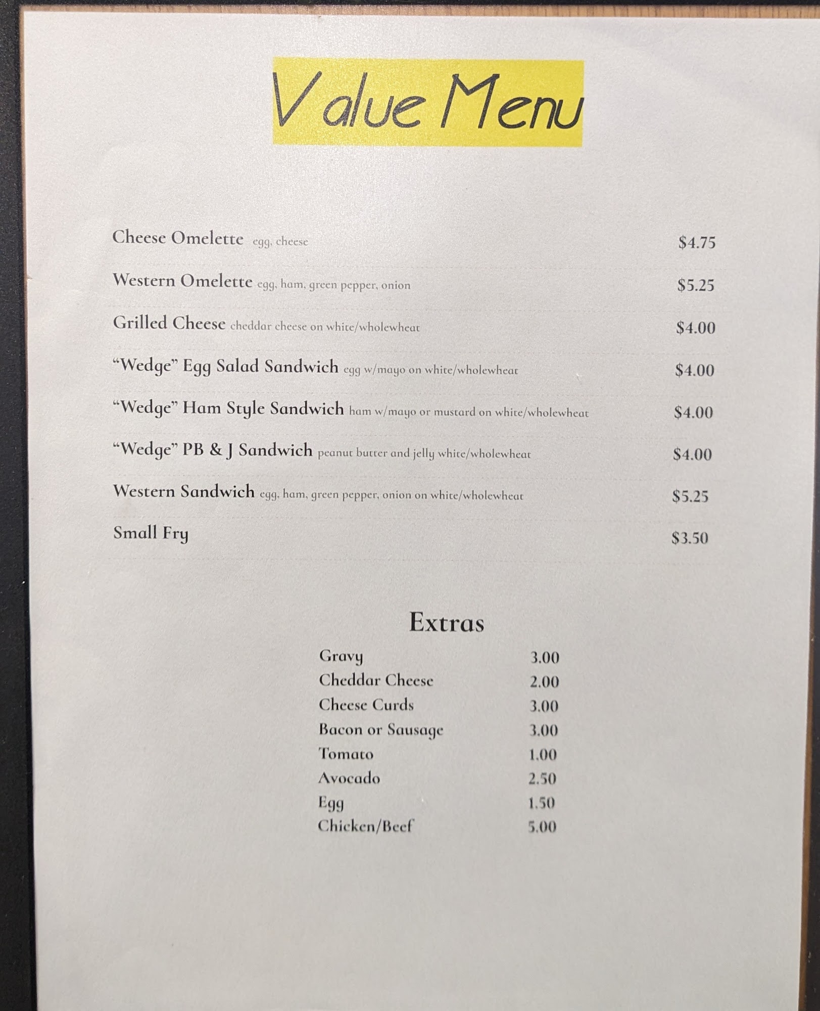 Courtyard Cafe Menu
