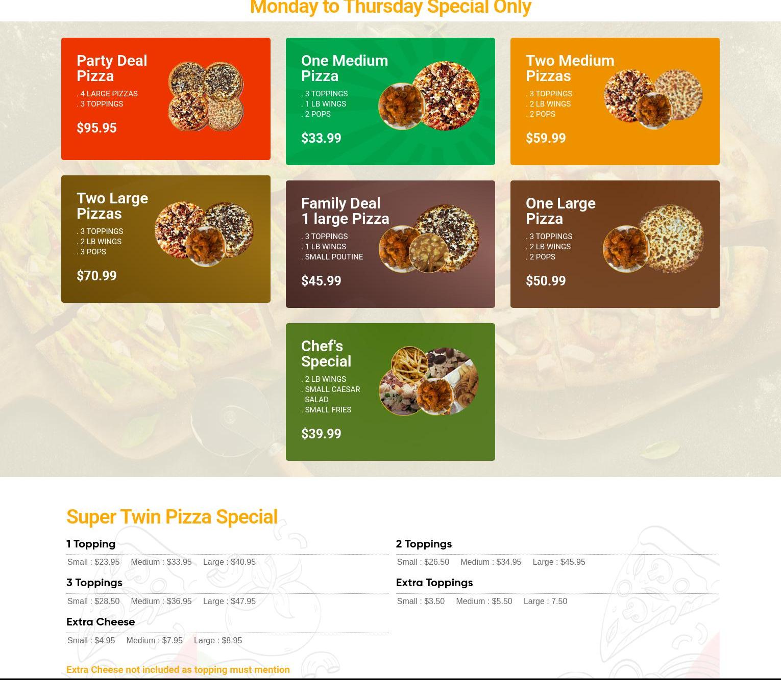 Harbour Pizza Menu