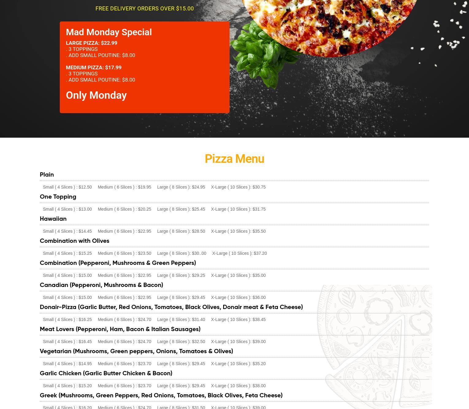 Harbour Pizza Menu