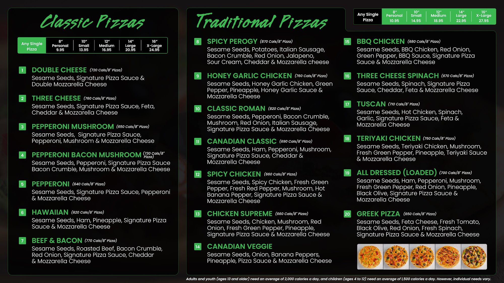 Red Swan Pizza Menu
