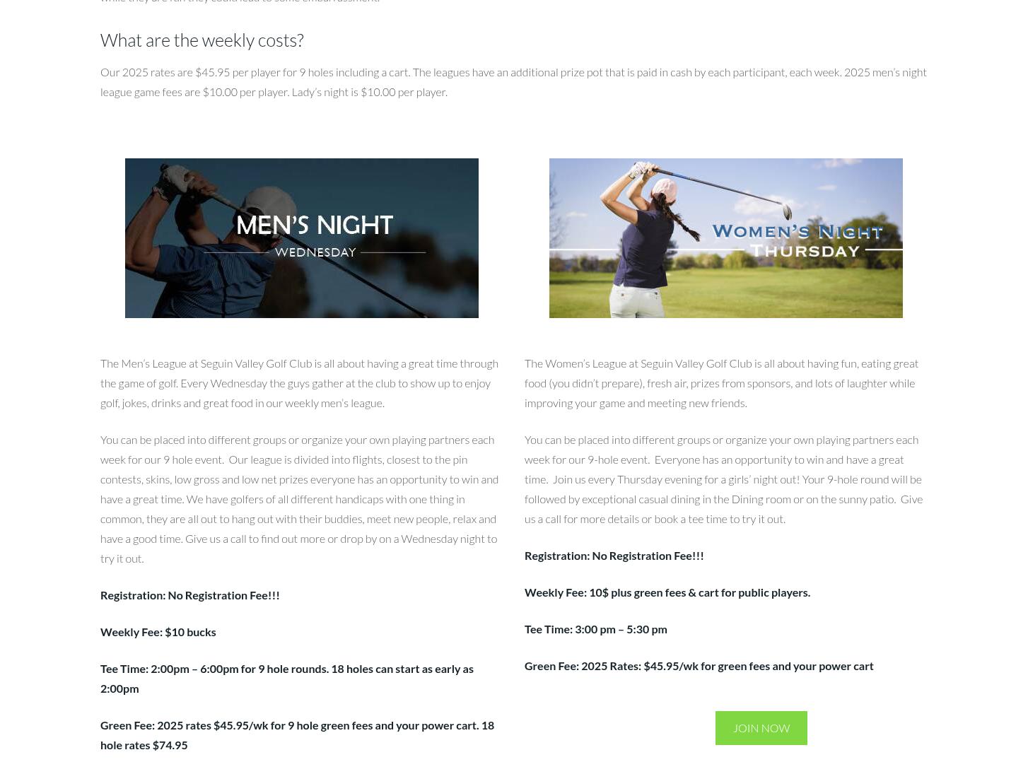 Seguin Valley Golf Club Inc Menu