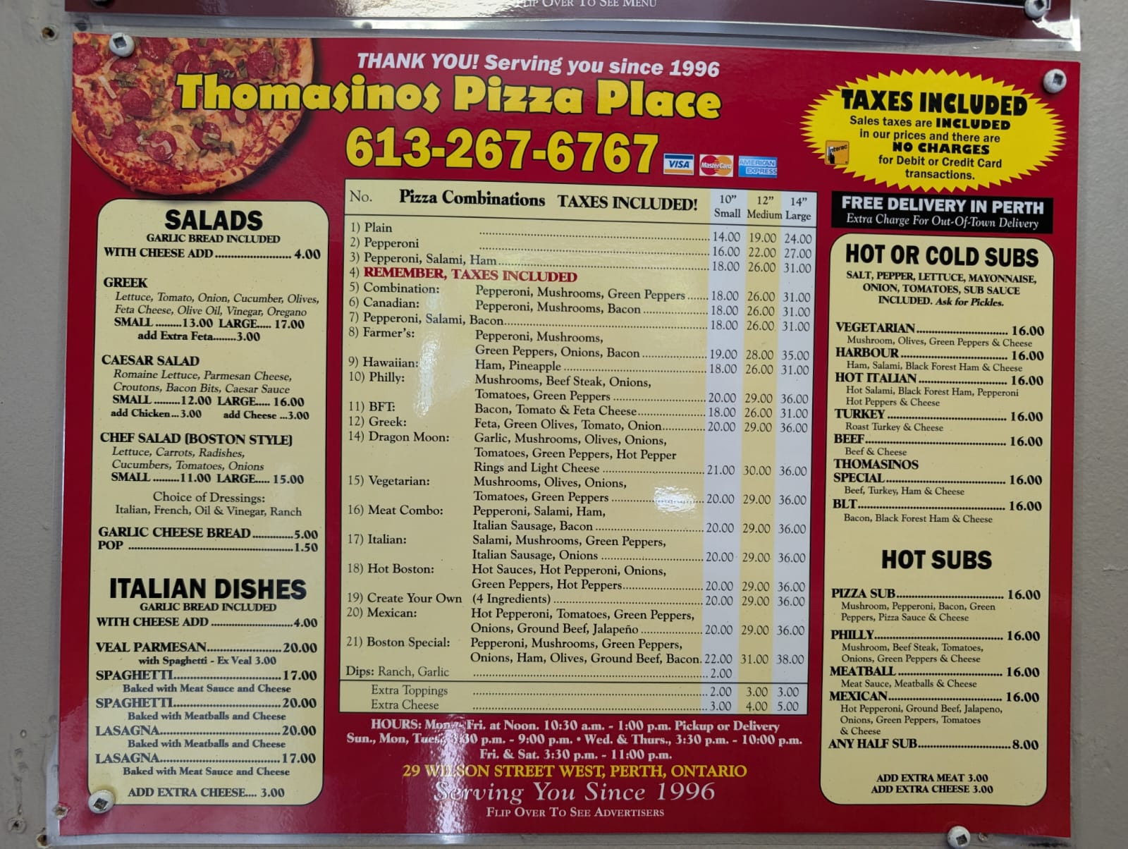 Pizza Place Thomasino's Menu