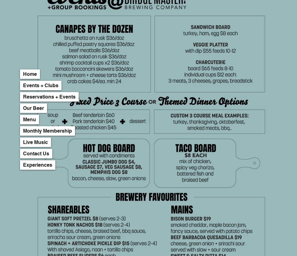 Bridge Masters Brewing Company Menu