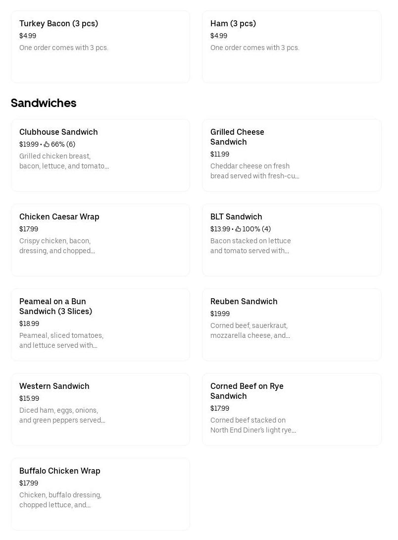 North End Diner Menu