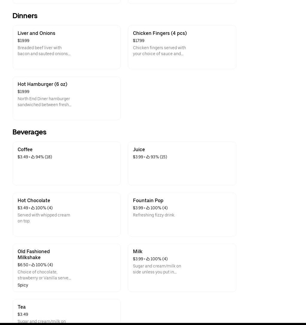 North End Diner Menu