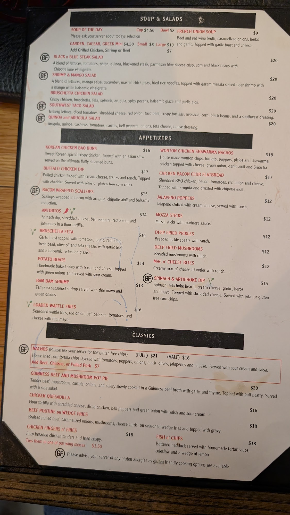 Trails Edge Tavern Menu