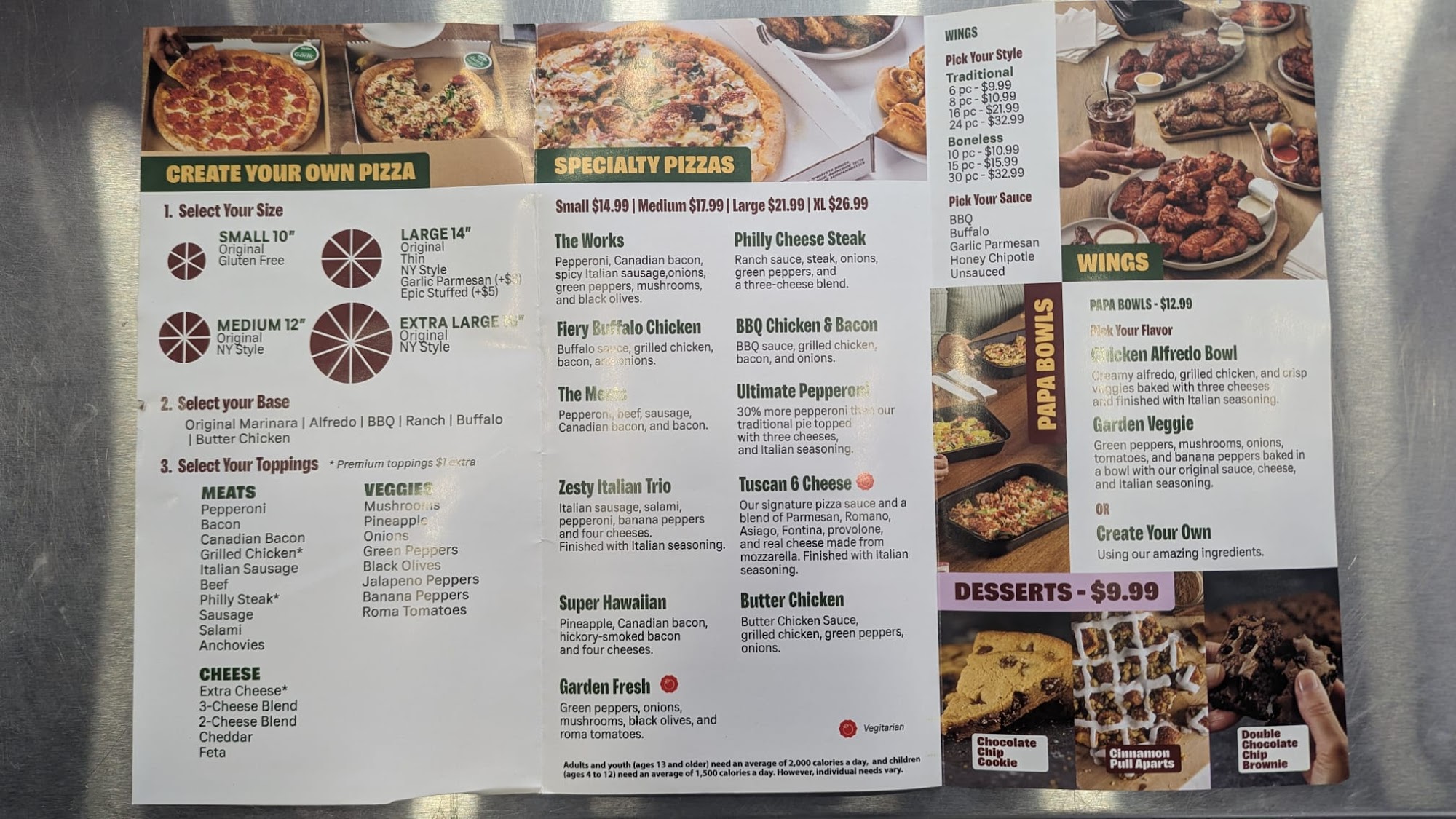 Papa Johns Pizza Menu