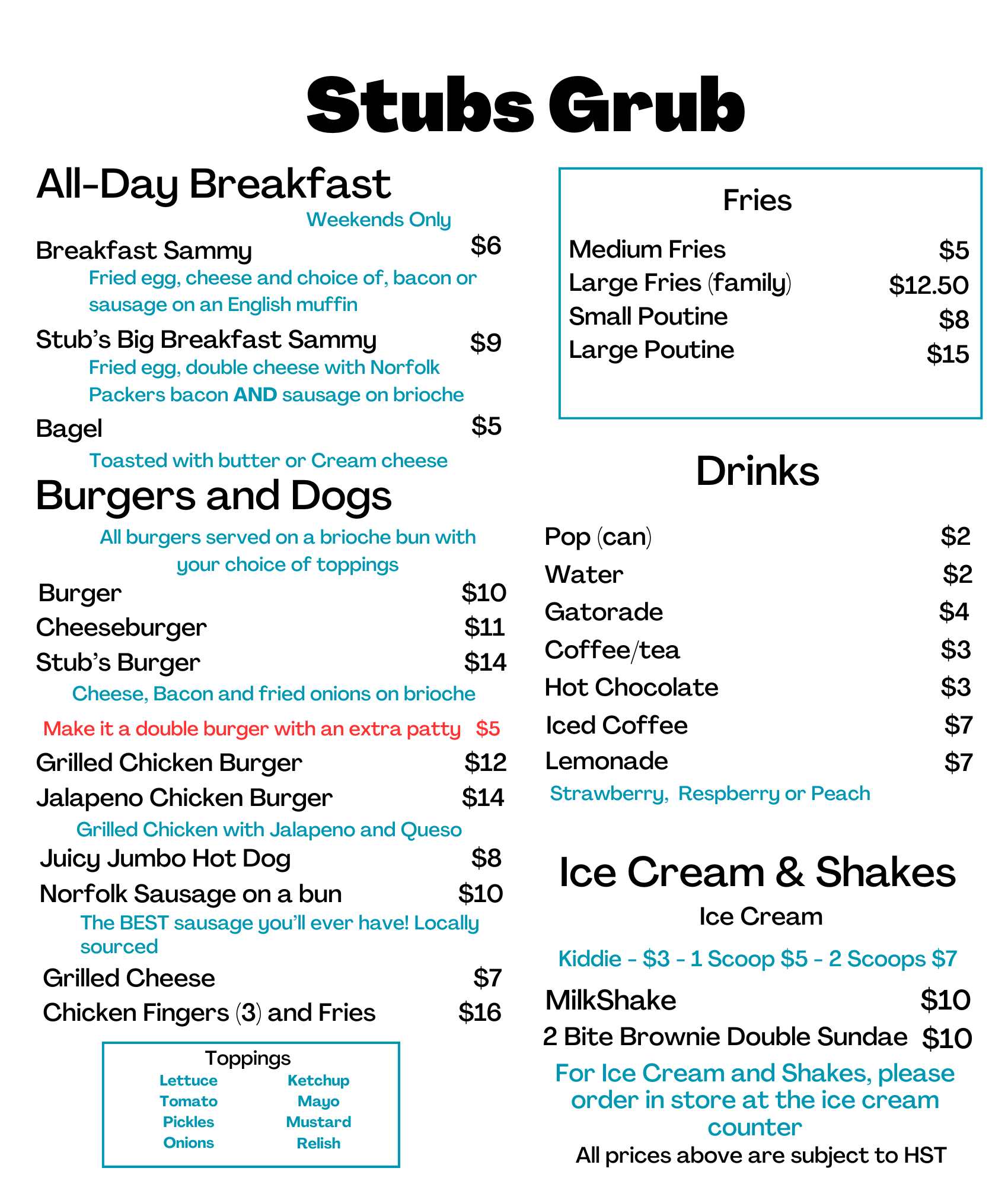 Stub's Grub Menu
