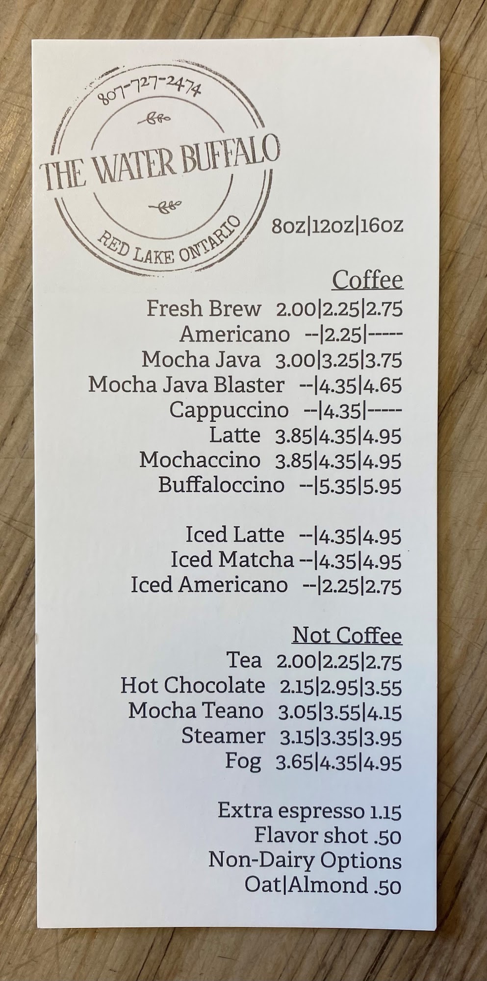 The Water Buffalo Menu