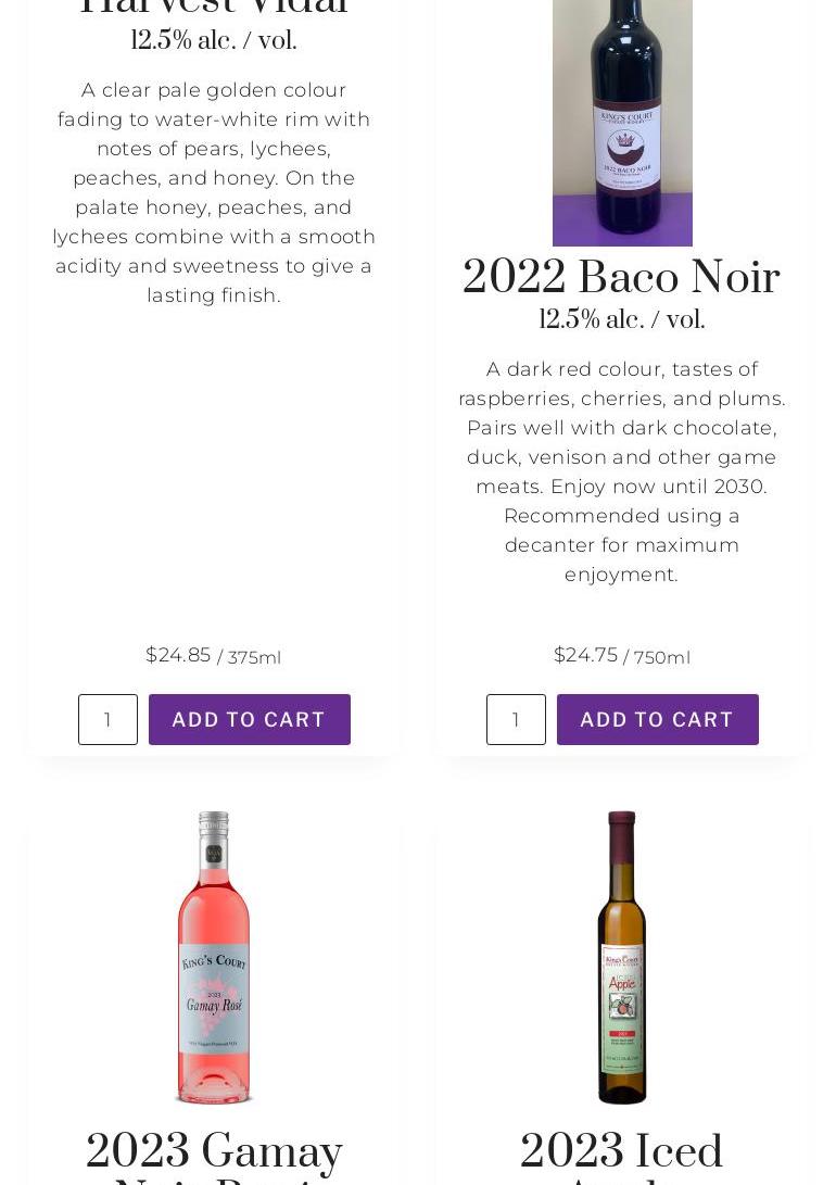 King's Court Estate Winery & Vineyard | Niagara Wines Menu