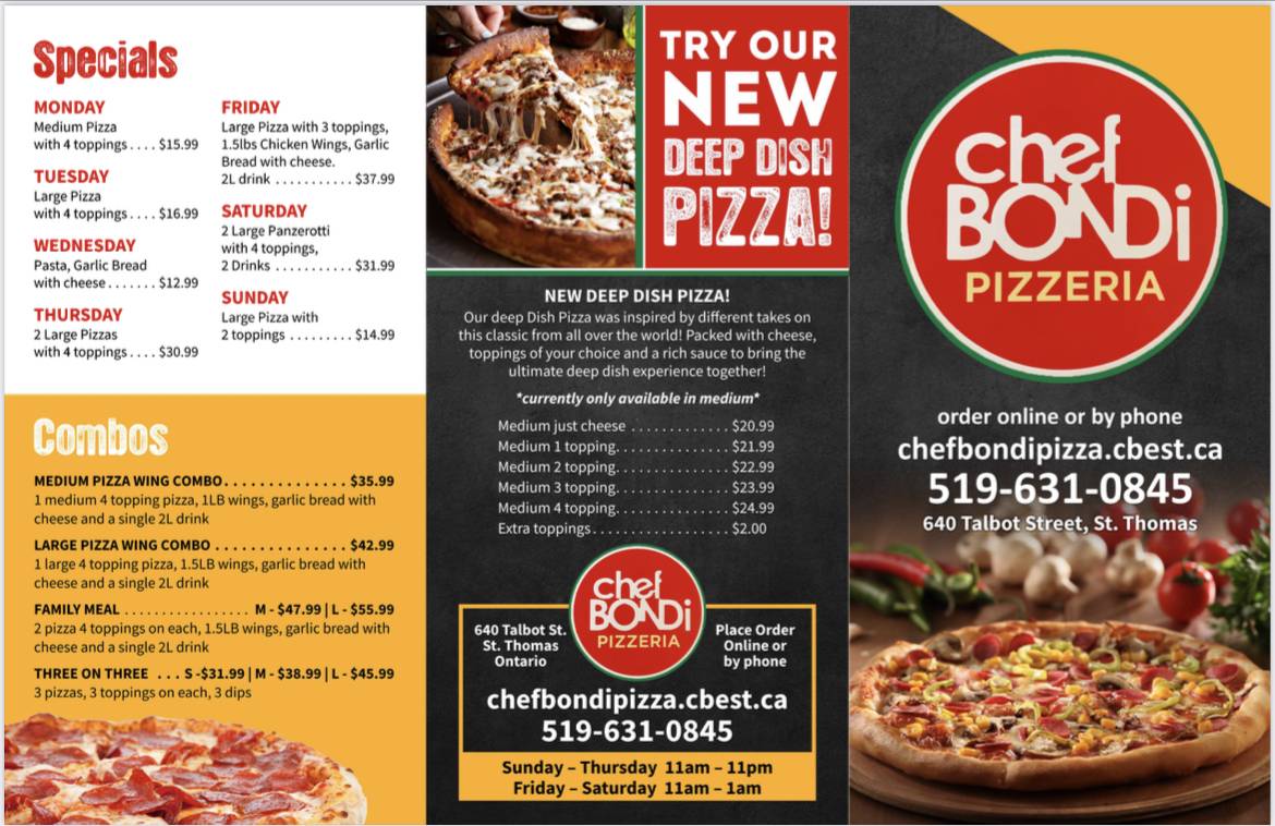 Chef Bondi Pizza Restaurant &The Great Indian Store Menu