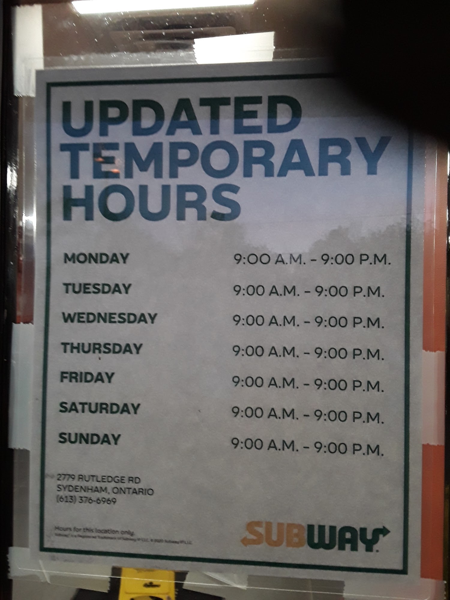 Subway Sydenham Menu