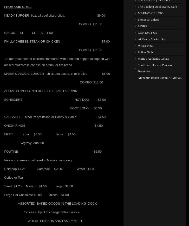 Maria's Gelato & Grill Menu