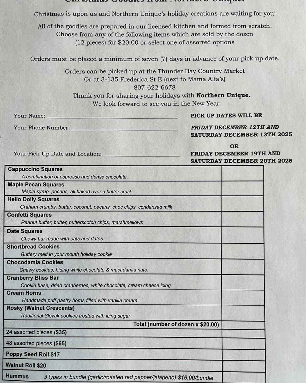 Northern Unique Menu