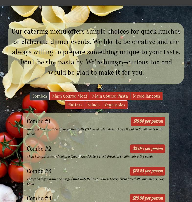 Toffanello's Fresh Pasta Menu