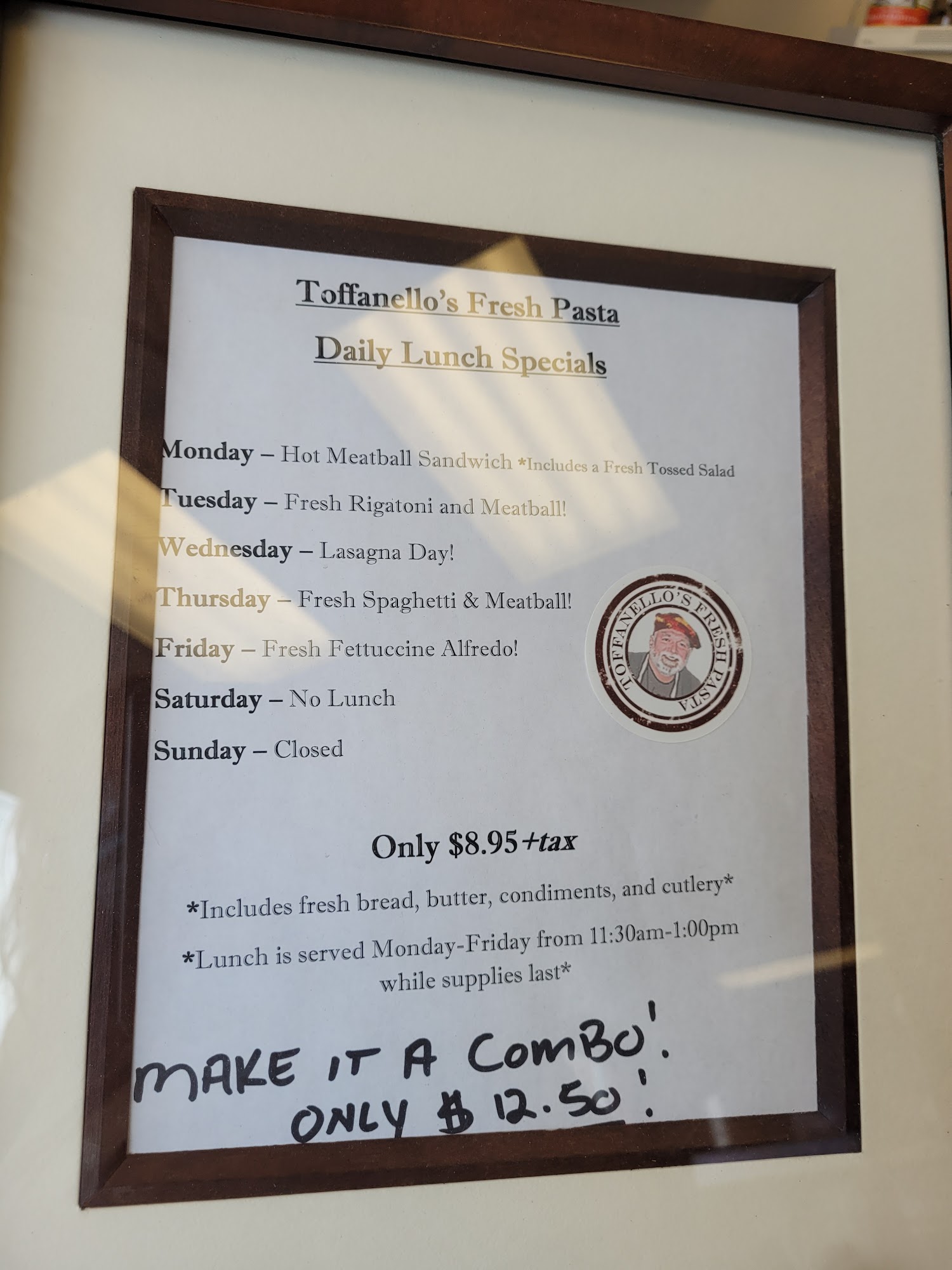 Toffanello's Fresh Pasta Menu