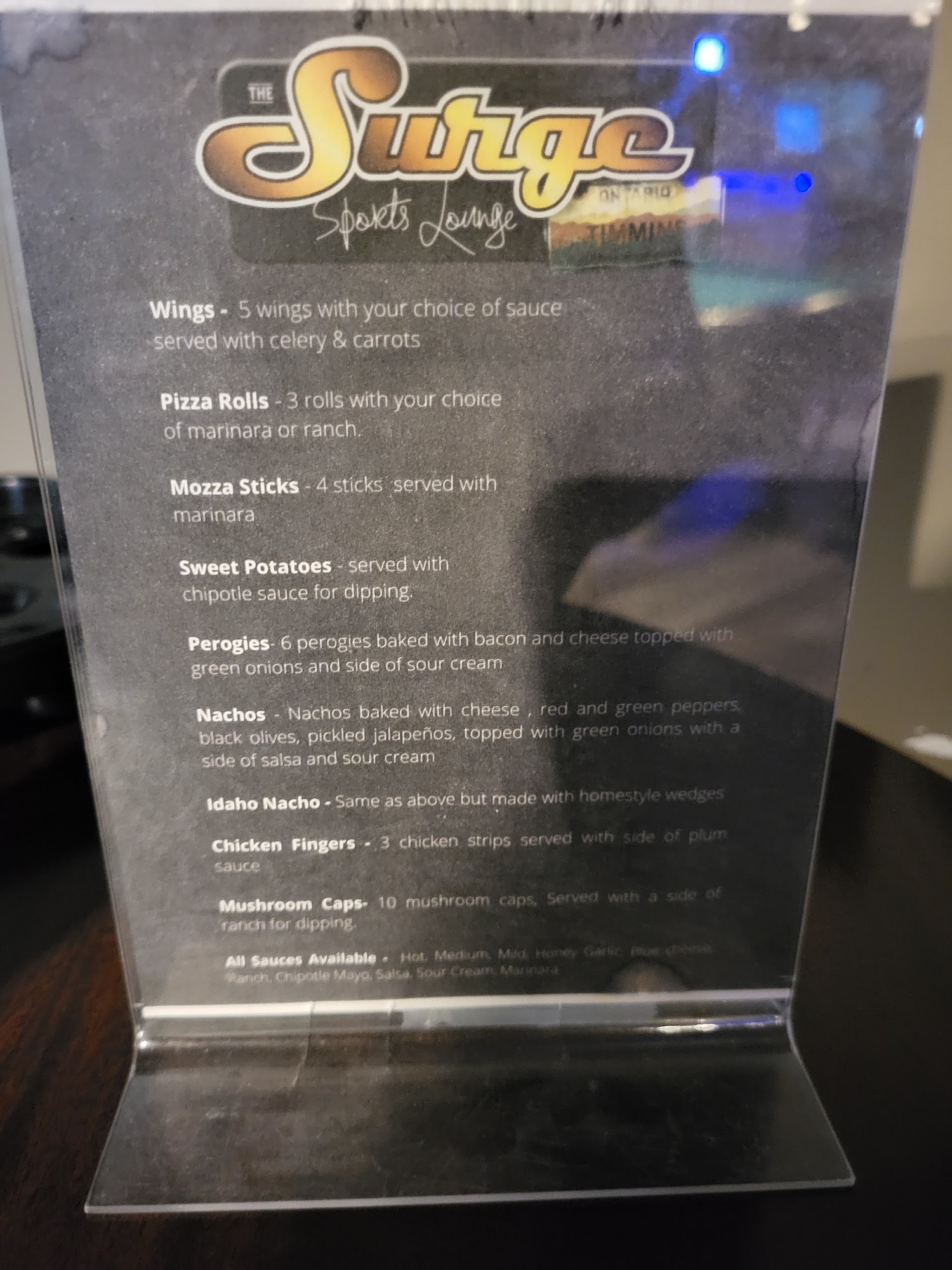 The Surge Sports Lounge Menu