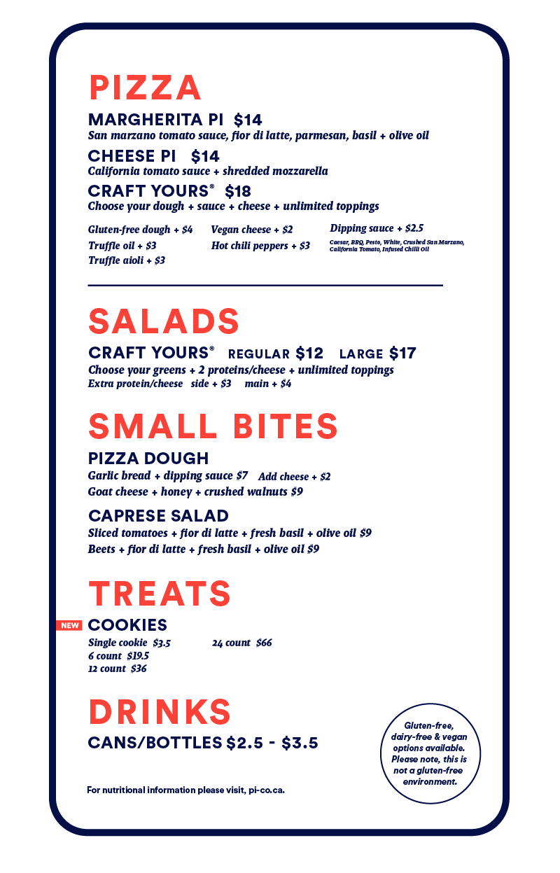 Pi Co. Pizza Bar Menu