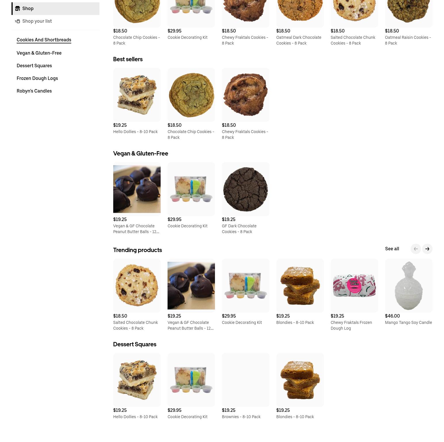Robyn's Cookies Menu