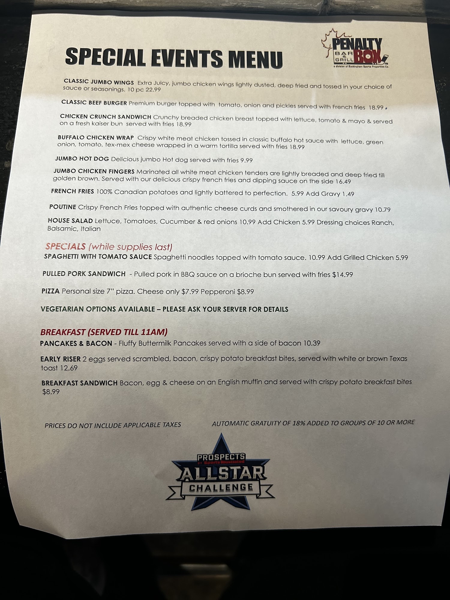 The Penalty Box Menu