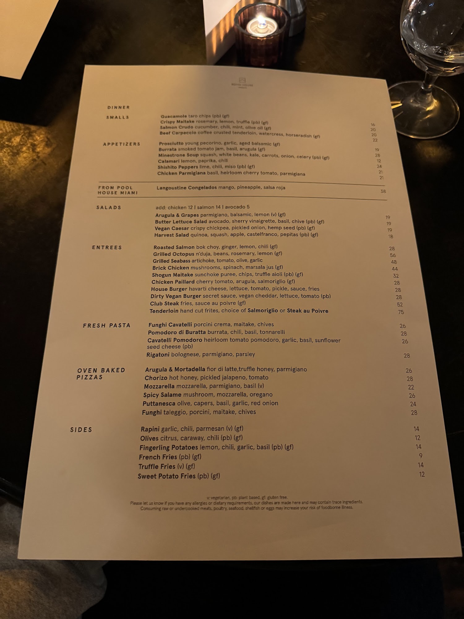 Soho House Toronto Menu