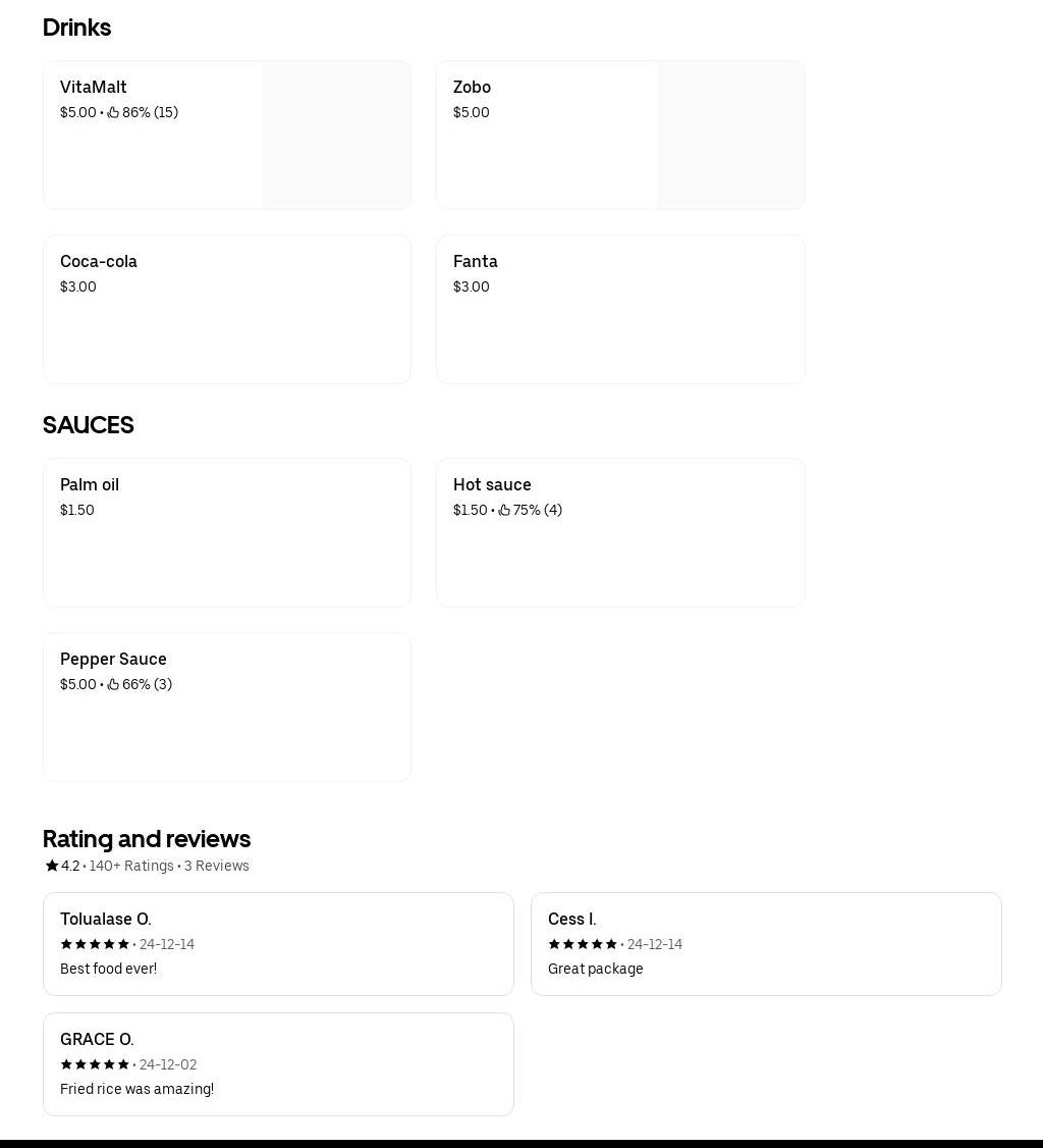 Kulu’s Kitchen Menu