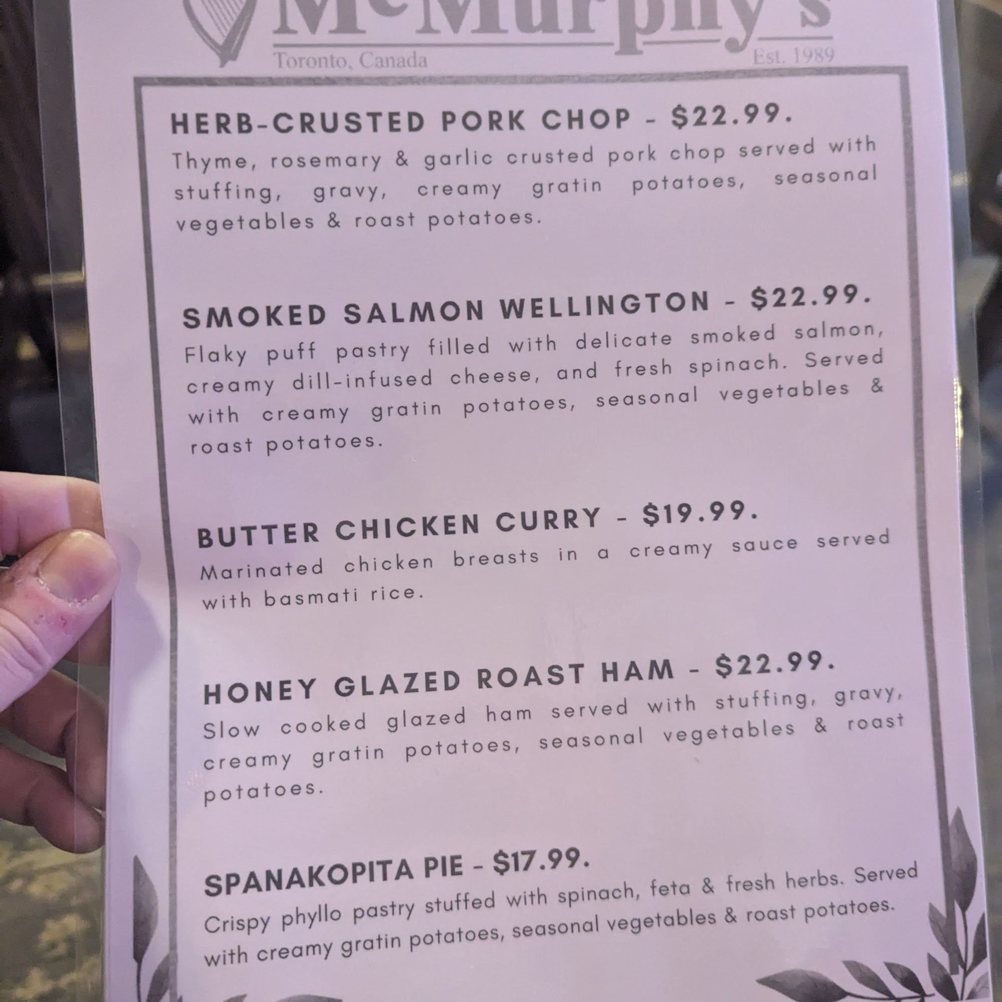 McMurphy's Menu