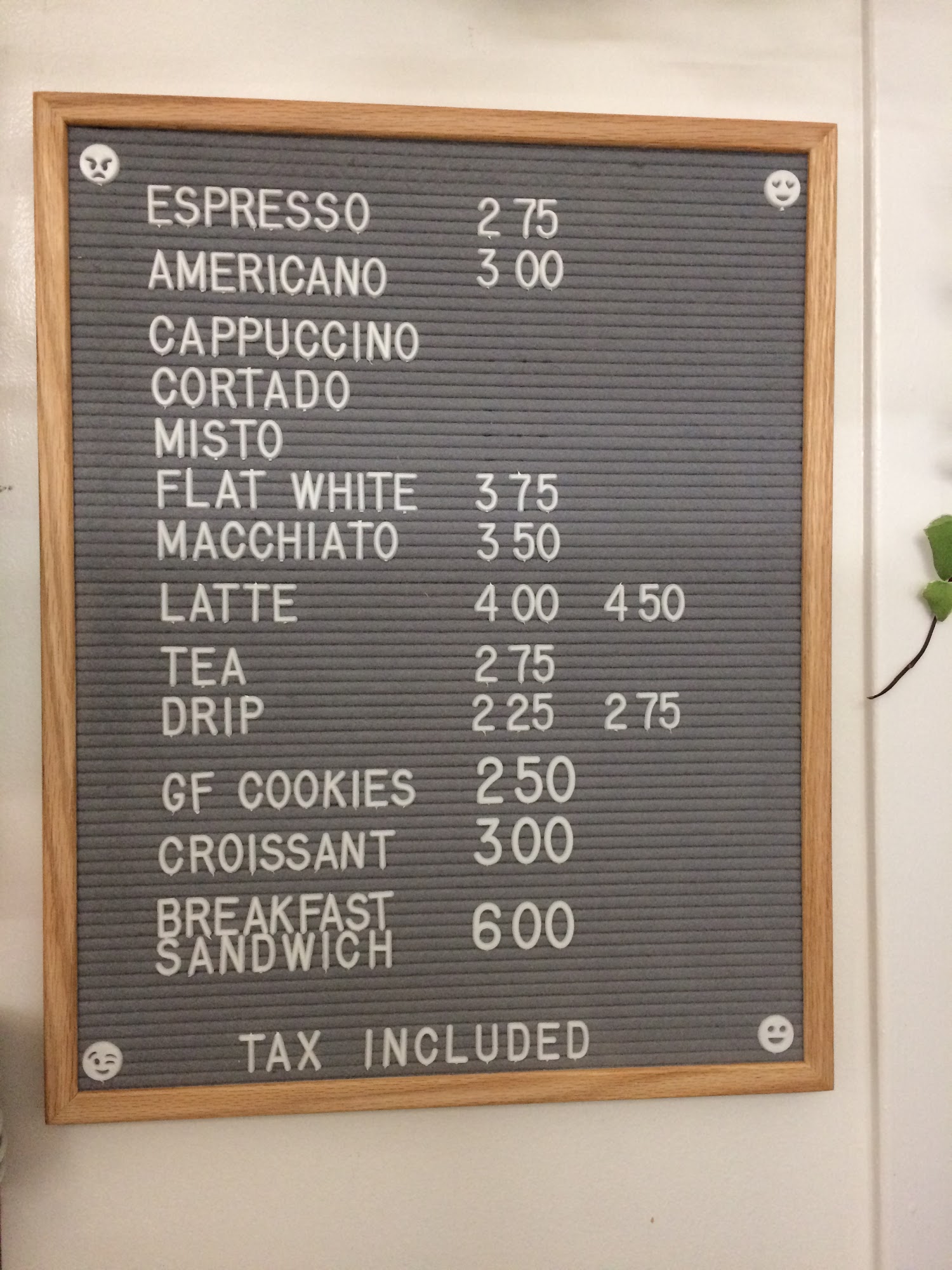Wallace Espresso Menu