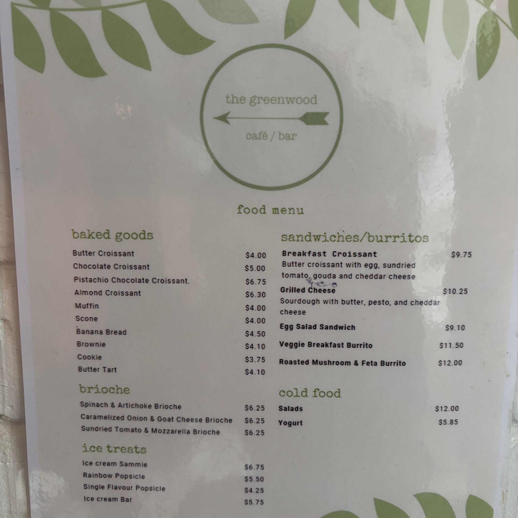 The Greenwood Menu