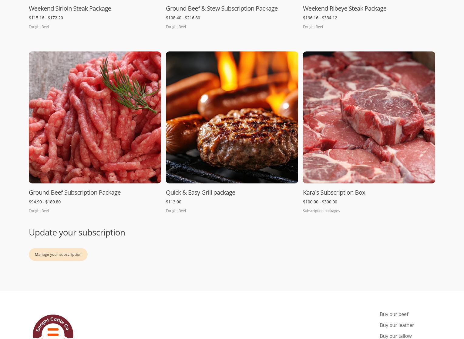 Enright Cattle Company Menu