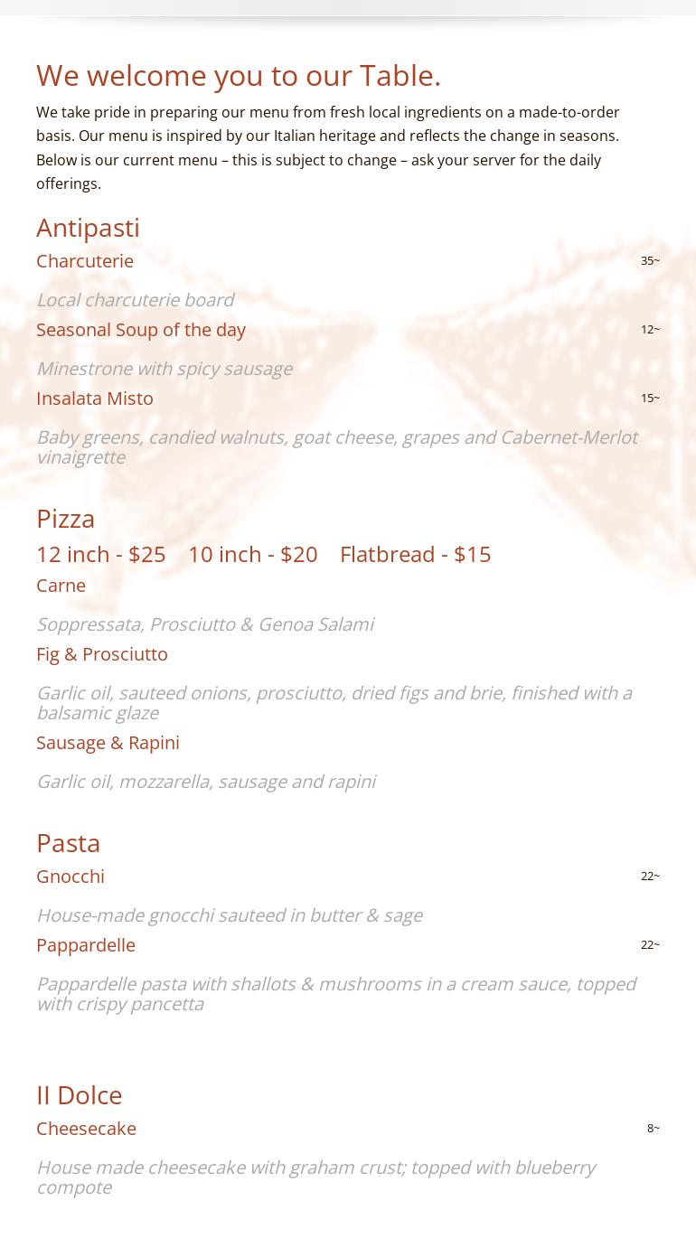 Ridgepoint Wines Menu