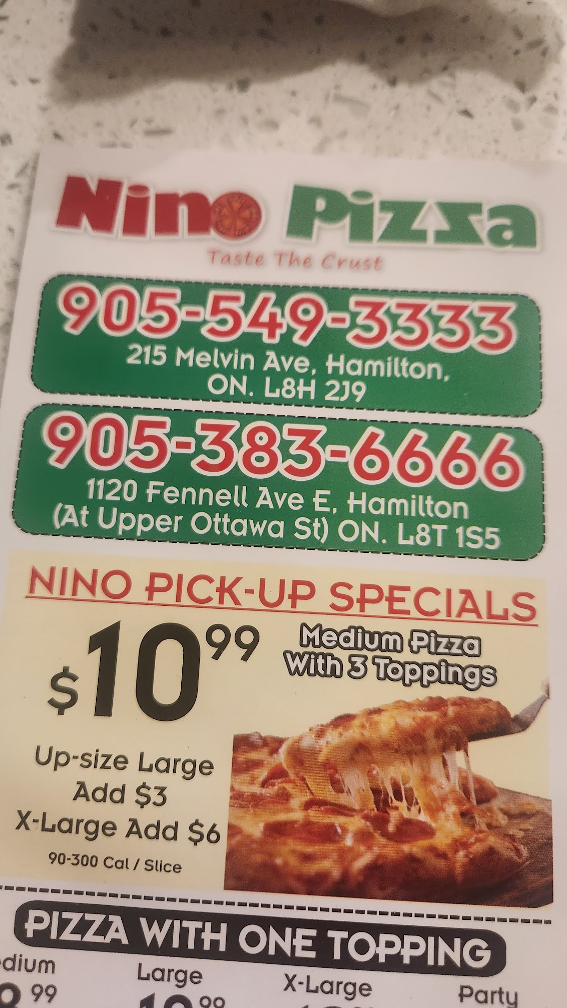 Nino Pizza Fennell(Mountain) Menu