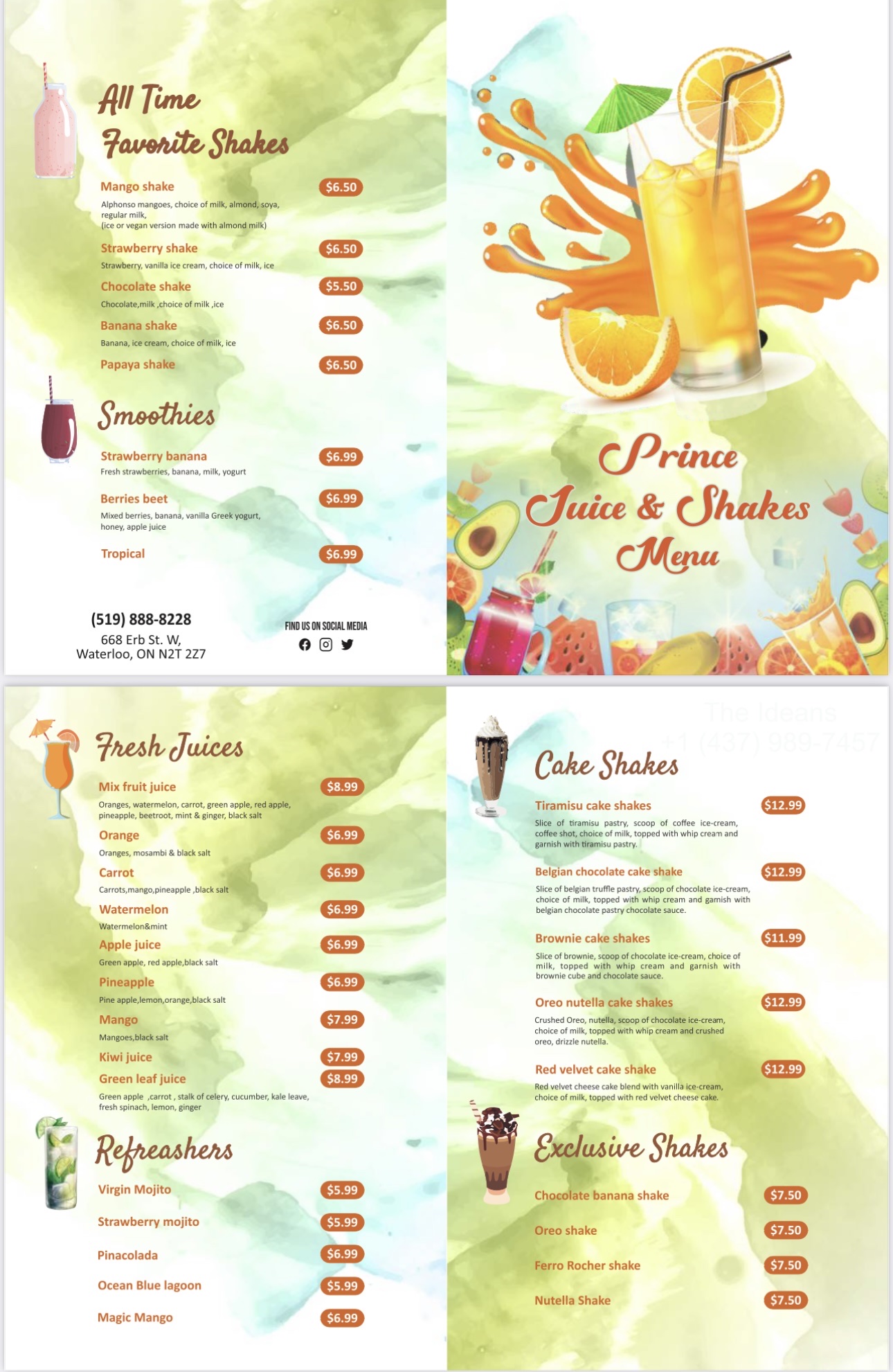 PRINCE FRUIT JUICE & SHAKES Menu