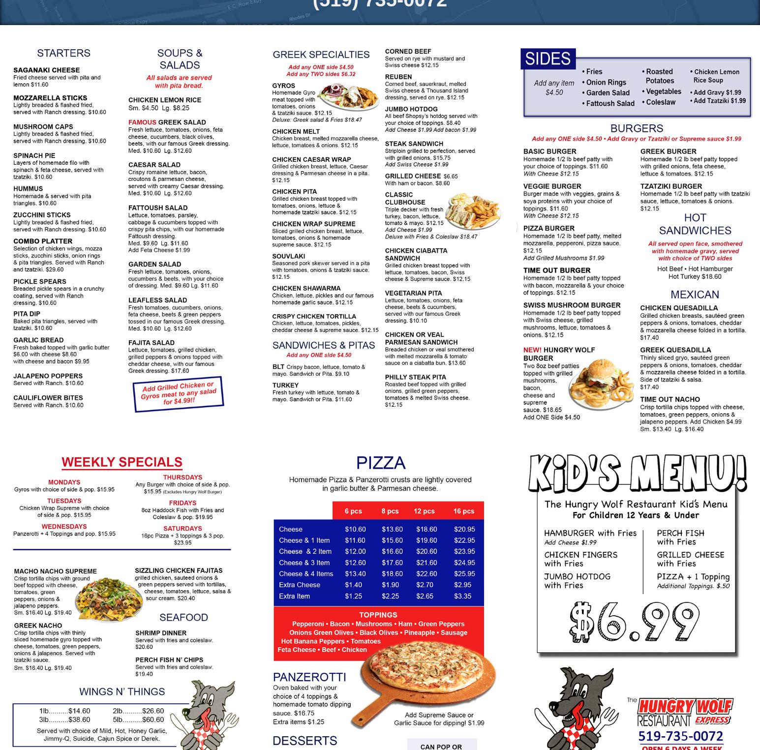 Time Out Pub & Grill Menu