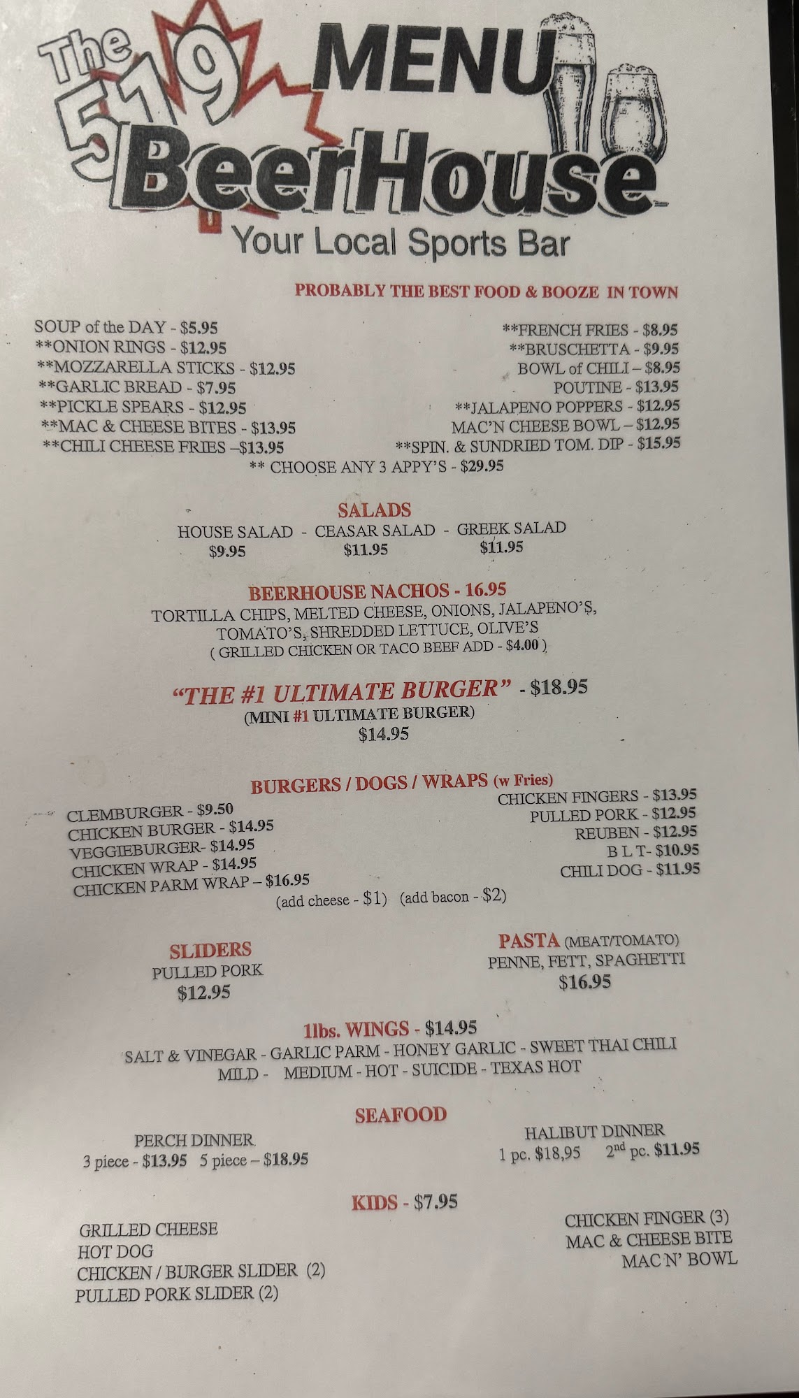 The 519 Beerhouse powered by Sir Richards Menu