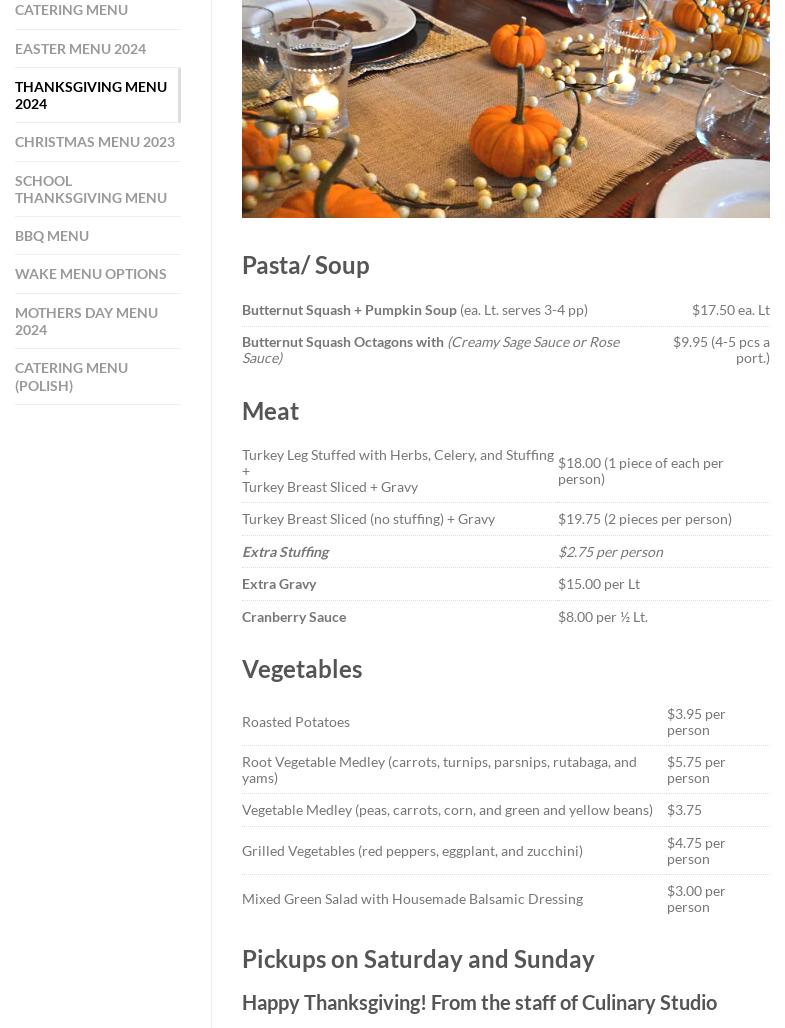 Culinary Studio Menu
