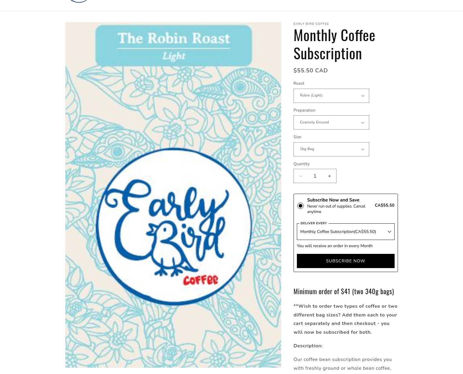 Early Bird Coffee Menu