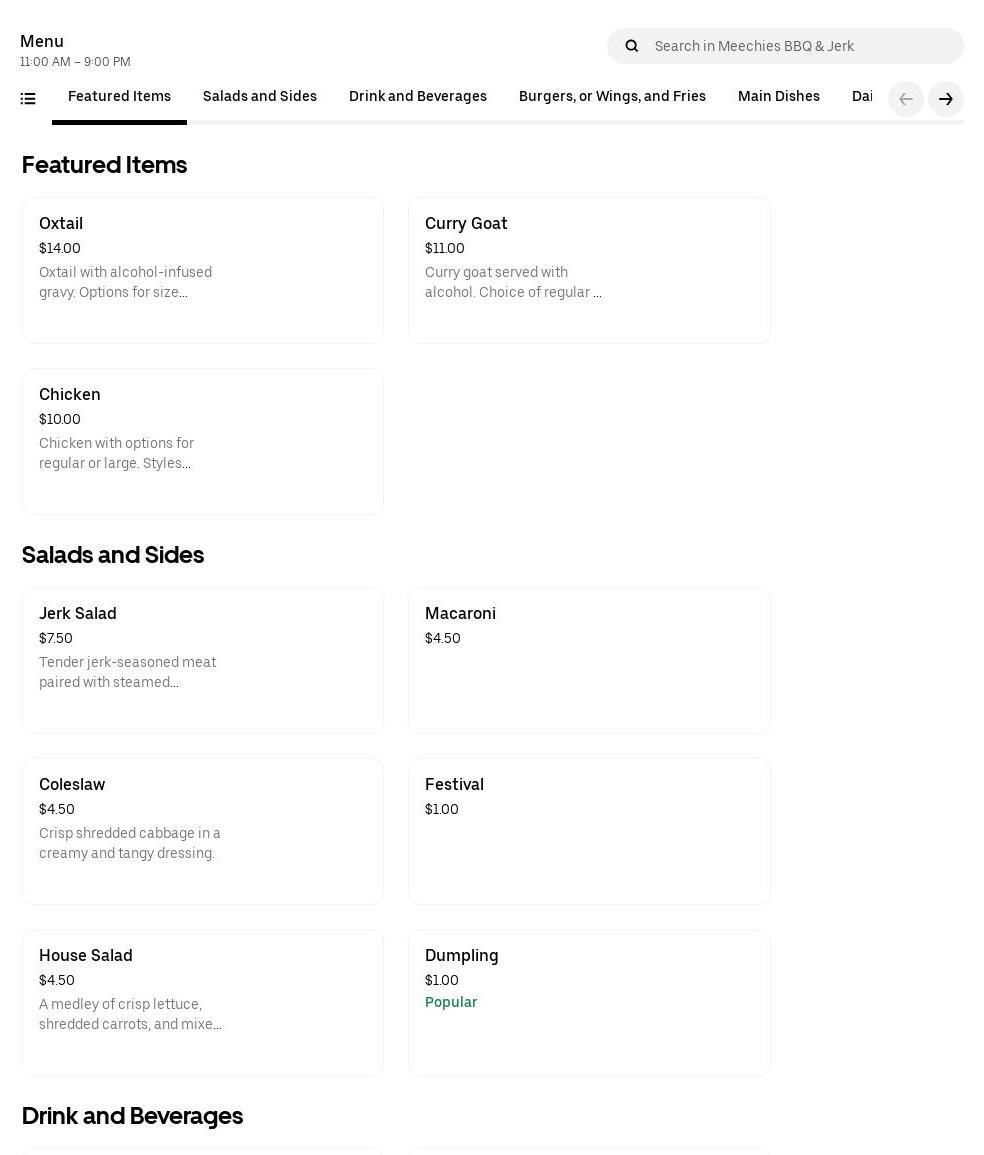 Meechies BBQ & Jerk Menu