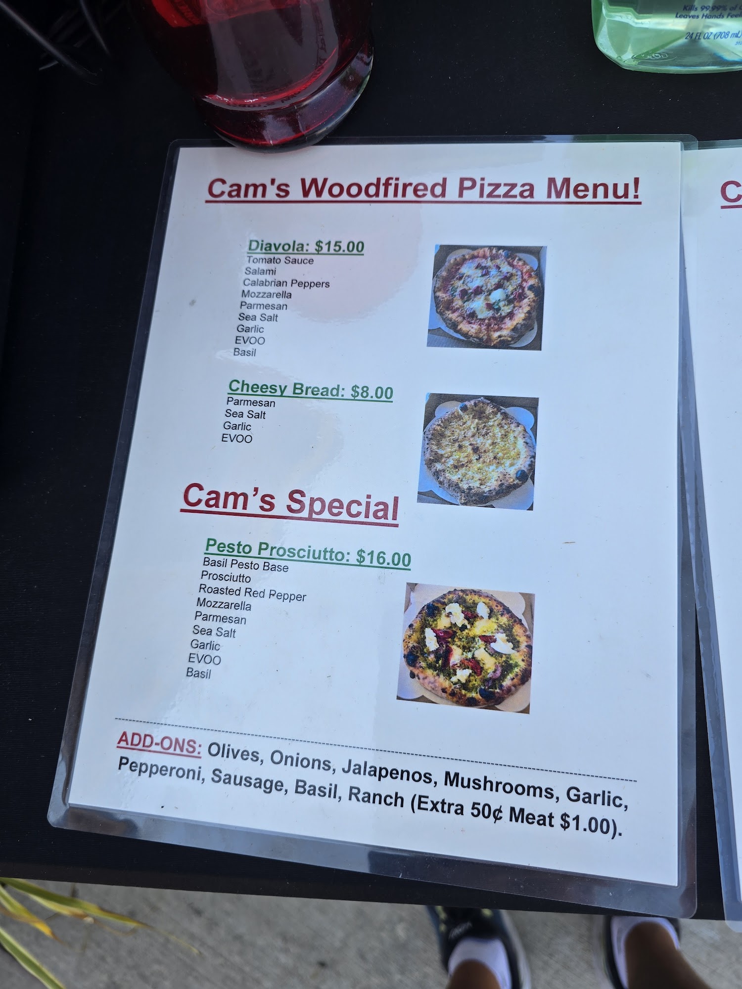 Cam's Woodfired Pizza Menu