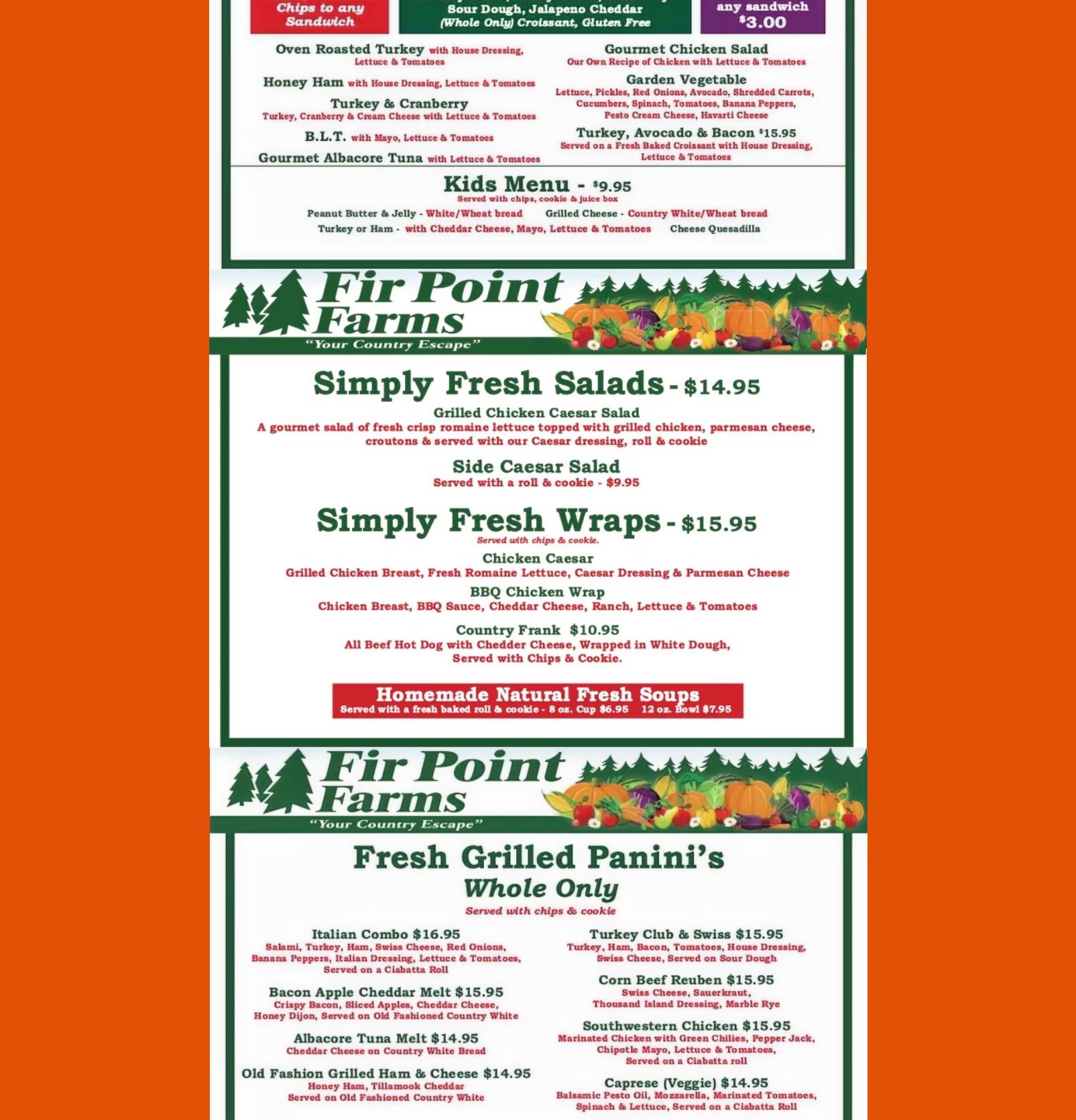 Fir Point Farms Menu