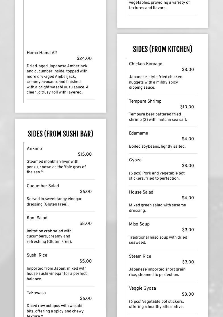Yuubi Sushi Menu
