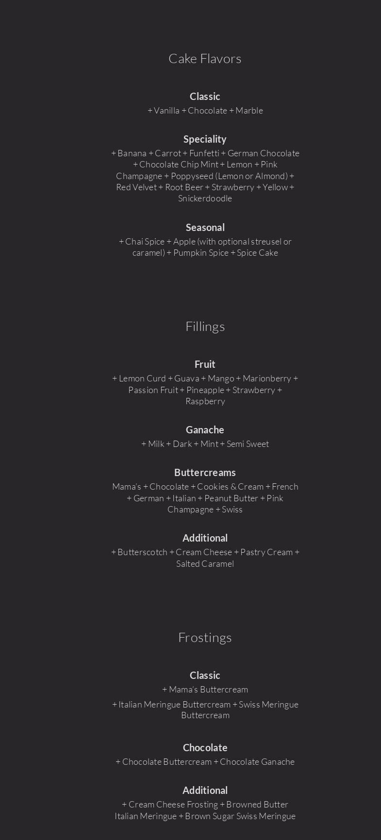 Mama's Artisan Sweets Menu