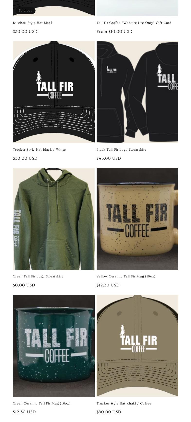 Tall Fir Coffee Menu