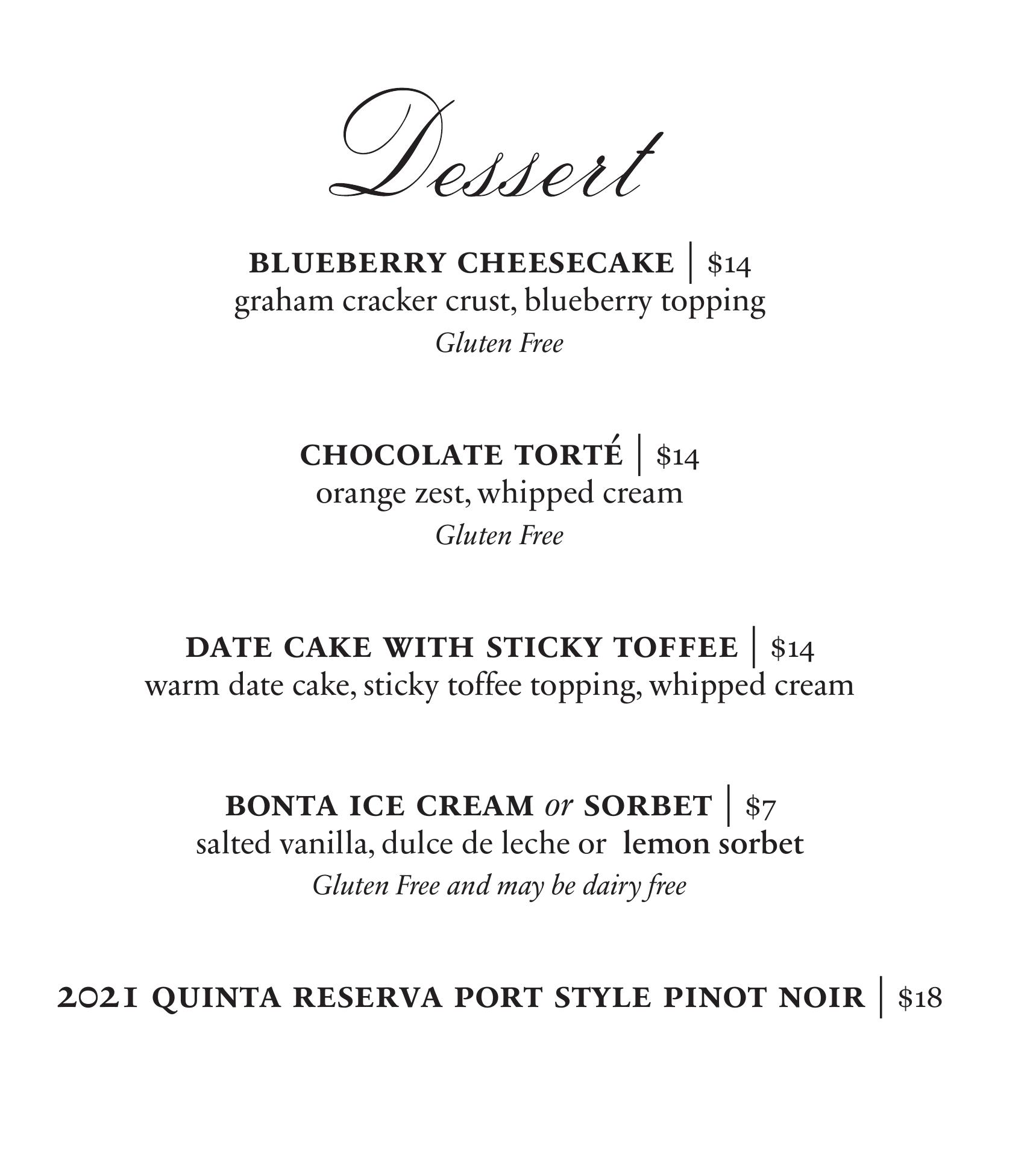 Willamette Valley Vineyards - Bend Menu
